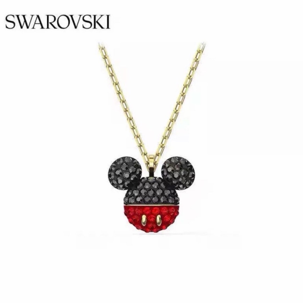 Swarovski Gold  Chain Necklace with Red Crystal Mickey Mouse Pendant NWT